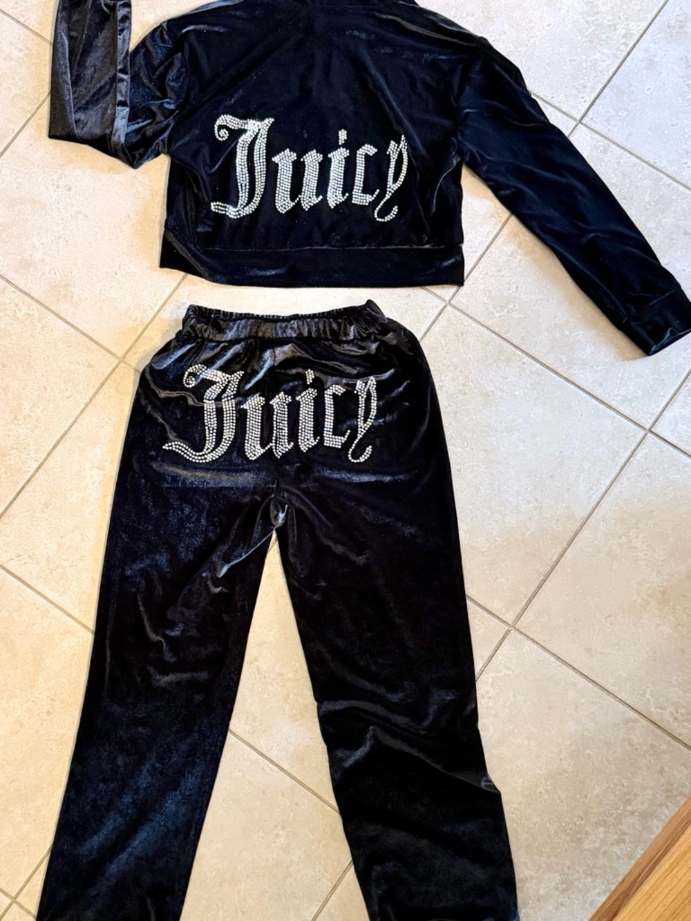 Juicy Couture Black Velour Rhinestone Logo Track Pants & Hoodie Set - Picture 3 of 7
